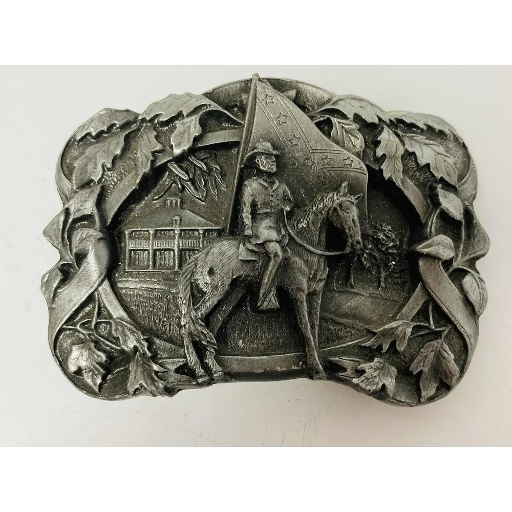 Siskiyou 1986 Patriotic Belt Buckle Man On Horse‎ Made USA Vintage